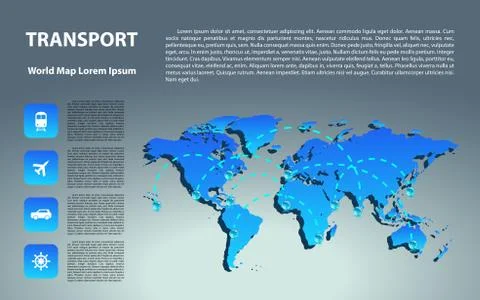 World map with different marks and transport. Design elements Stock Illustration