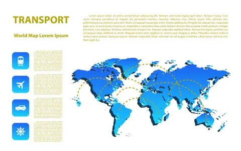 World map with different marks and transport. Design elements Stock Illustration