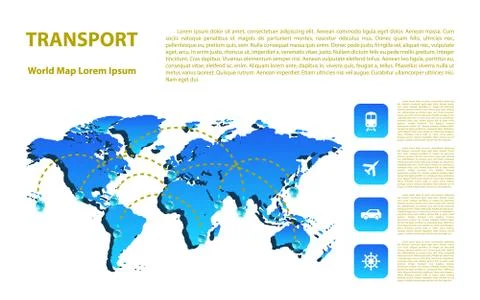 World map with different marks and transport. Design elements Stock Illustration