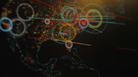 World map with different targets for cyber attack. Hacking and technology Stock-Footage 199774718