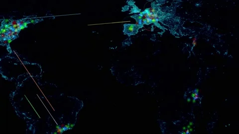 World map with different targets for cyber attack. Stock Footage 231690841
