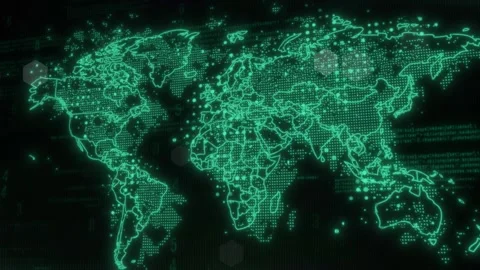 World Map Digital Binary Code Background V06 Video stock 342801350