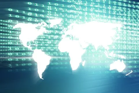 World map with digital binary codes blue theme background concept series Illustrazione stock