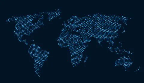 World map digital dots global technology background. Abstract data visualization Illustrazione stock