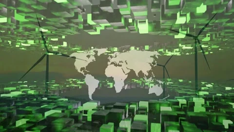 World Map in Digital Green Tech Tunnel Stock-Footage 336479283