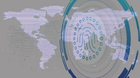 World map with digital interface and data processing animation over continents Stock Footage 303792807