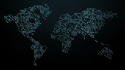 World map with digital tech circuit board. Abstract futuristic technology Stock Footage 205452227
