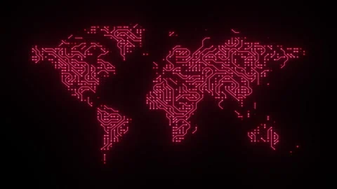World map digital tech circuit board background. Seamless loop. Stock Footage 311474569