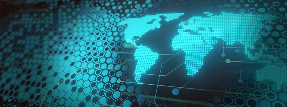 World map digital technology global network concept with futuristic effect. Stock Illustration