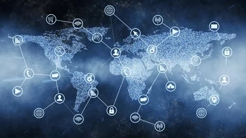 World map digital technology icon symbols connection background Stock Footage 333712226