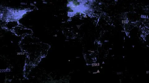 World map digital view with changing numbers and icons, global communication Illustrazione stock