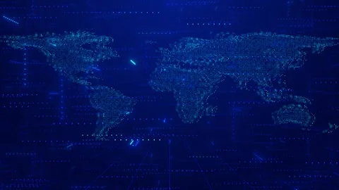 World map Digital World Map News Studio node line connection, Worldwide business Stock Footage 313695432