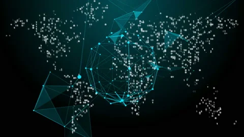 World map with digits 0 and 1 binary code. Plexus fantasy abstract technology. Stock Footage 162658914