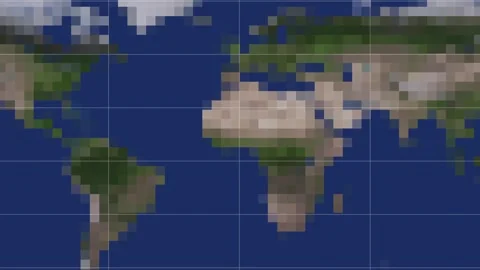 World map displaying continents and oceans using low resolution grid patter.. Stock Footage 332991604