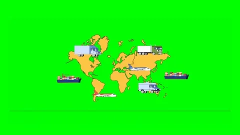 World Map Displaying Various Logistics Modes With Connections Between Globa.. Stock Footage 333372662
