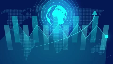 World map displays a radar effect financial chart. This world map visualize.. Stock Footage 337621379