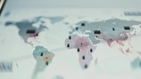 World map with distributed server and cooling symbols Stock Footage 345493539