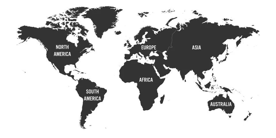World map divided into six continents. Simple flat vector illustration Stock Illustration