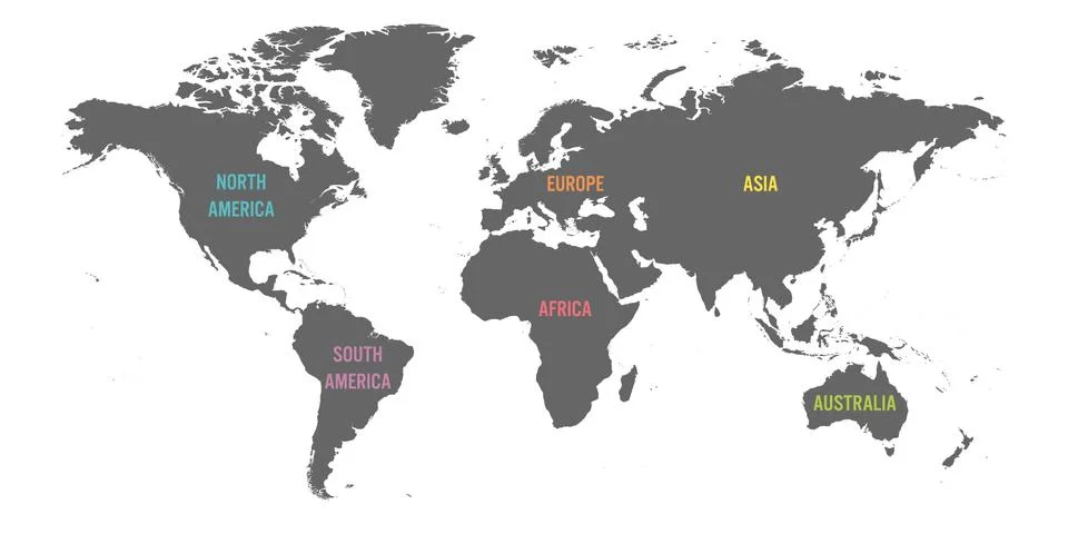 World map divided into six continents. Simple flat vector illustration Stock Illustration