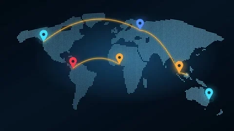 World Map Dots Animation Geographic Location Pins Global Network Visualization Stock Footage 344786717