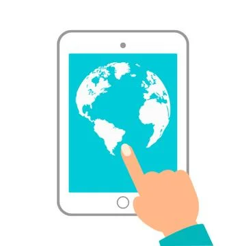 World map in dots. tablet in hands on white background Stock Illustration