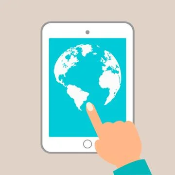 World map in dots. tablet in hands Stock Illustration