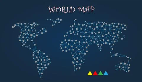 World Map with Dotted, Navy Blue Background, Vector File Stock Illustration