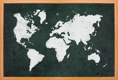 World map draw on blackboard Ilustração Stock