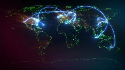 World Map drawn Lines City to City Stock Illustration