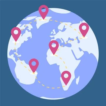 World Map of Earth Planet, Path for Traveling Stock Illustration