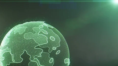 World Map Earth Rotating Hi Technology In Galaxy Space With Green Sun Flare Stock Footage 87464369