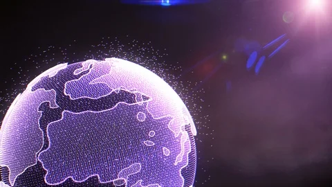 World Map Earth Rotating Hi Technology In Galaxy Space With Purple Sun Flare Stock Footage 87467607