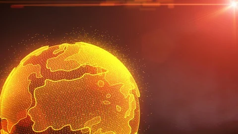World Map Earth Rotating Hi Technology In Galaxy Space With Orange Sun Flare Stock Footage 87467801