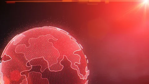 World Map Earth Rotating Hi Technology In Galaxy Space With Red Sun Flare Stock Footage 87469515