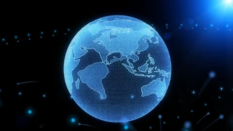 World Map Earth Spin Hi Technology In Galaxy Space With Green Len Sun Flare Stock Footage 87469215