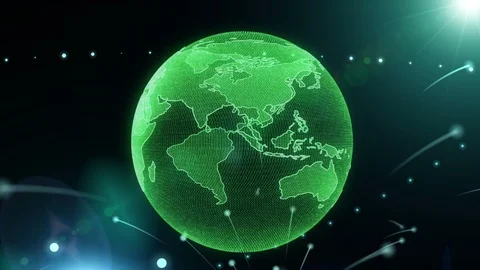 World Map Earth Spin Hi Technology In Galaxy Space With Green Len Sun Flare Stock Footage 87502352