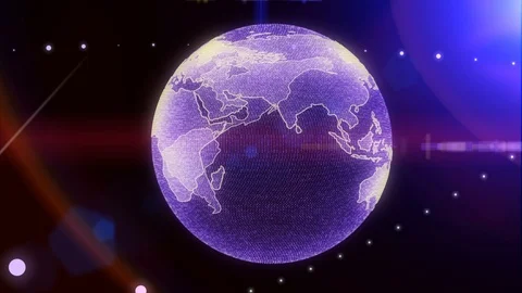 World Map Earth Spin Hi Technology In Galaxy Space With Purple Len Sun Flare Stock Footage 87503904