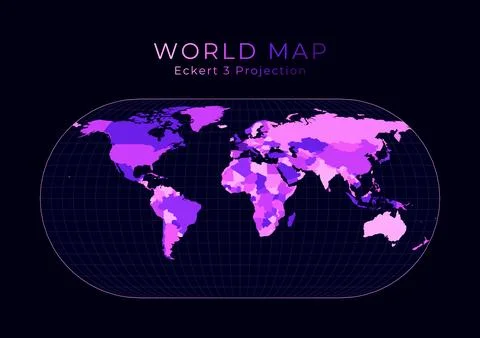 World Map. Eckert III projection. Digital world illustration. Bright pink n.. Stock Illustration