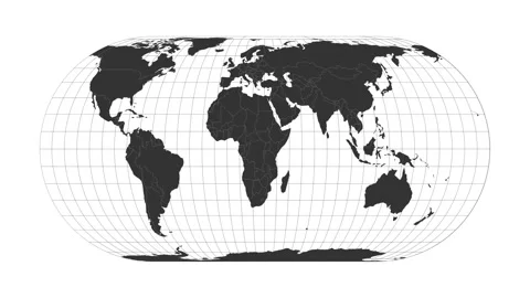 World map. Eckert IV projection. Animated projection. Loopable video. Stock Footage