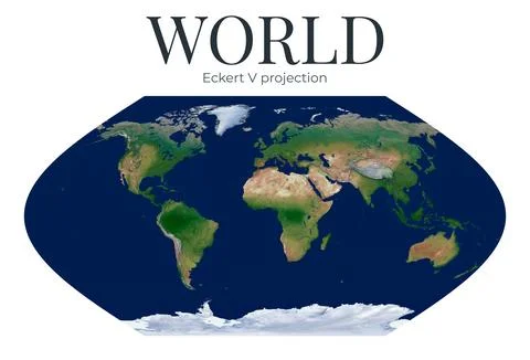 World Map. Eckert V projection. High Detail Physical Map of The World. Rast.. Ilustração Stock