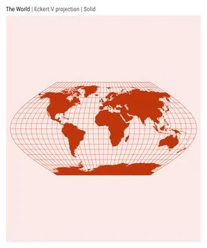 World Map. Eckert V projection. Solid style. High Detail World map for info.. Ilustração Stock