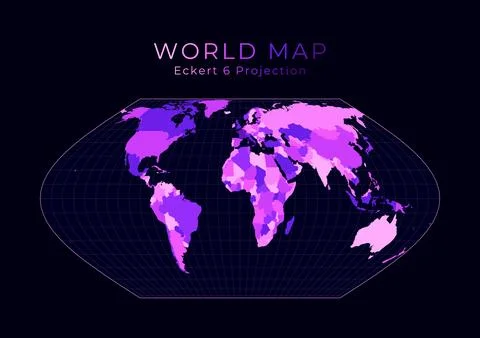 World Map. Eckert VI projection. Digital world illustration. Bright pink ne.. イラスト素材