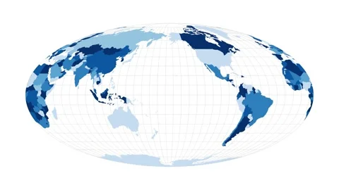 World Map. Equal-area, pseudocylindrical Mollweide projection. Loopable rotat... Stock Footage 227115439