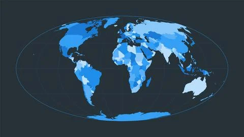 World Map. Equal-area, pseudocylindrical Mollweide projection. Futuristic w.. Illustrazione stock