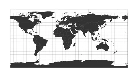 World map. Equirectangular (plate carree) projection. Animated projection. Lo... Vidéo 229400878