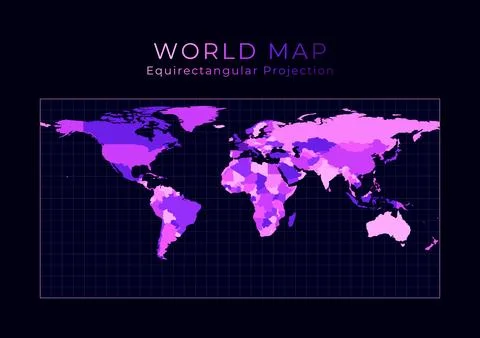 World Map. equirectangular (plate carree) projection. Digital world illustr.. 库存插图