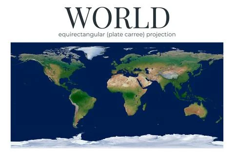 World Map. equirectangular (plate carree) projection. High Detail Physical .. Ilustração Stock