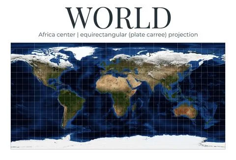 World Map in equirectangular projection, Africa centered. High-detail physi.. Ilustração Stock