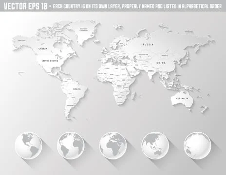 World map with extrusion and shadow effect Stock Illustration