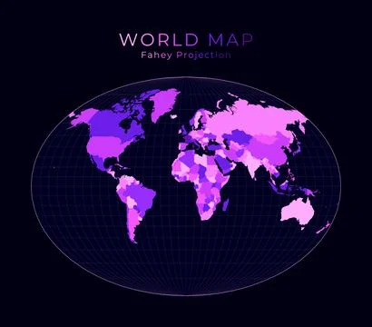 World Map. Fahey pseudocylindrical projection. Digital world illustration. .. Stock Illustration